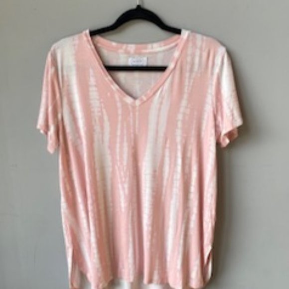 ☀️Mud Pie V Neck Peach Tie Dye Tee - Picture 4 of 4